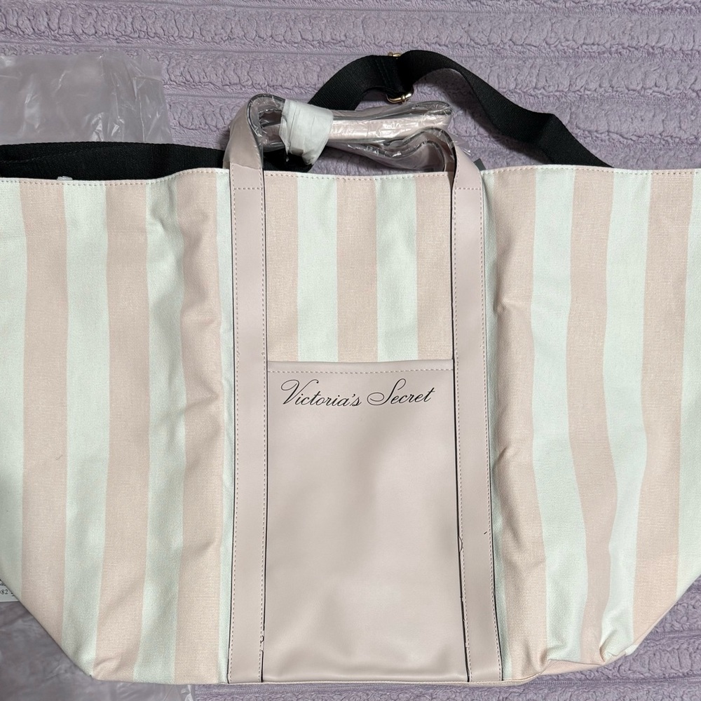 Victoria's Secret Beige and White Striped Tote